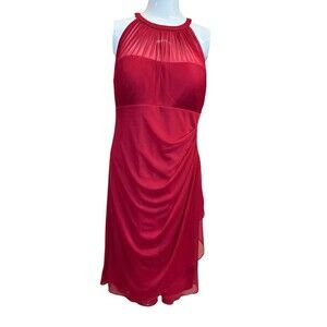 Cherry red sexy dress David’s Bridal Sheer  over lay 8 stretchy ruching form fit